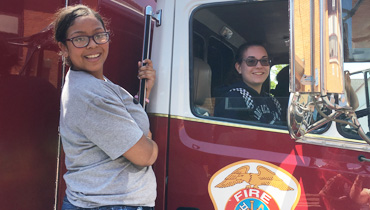 Students visiting NJ Fire Truck Demonstration